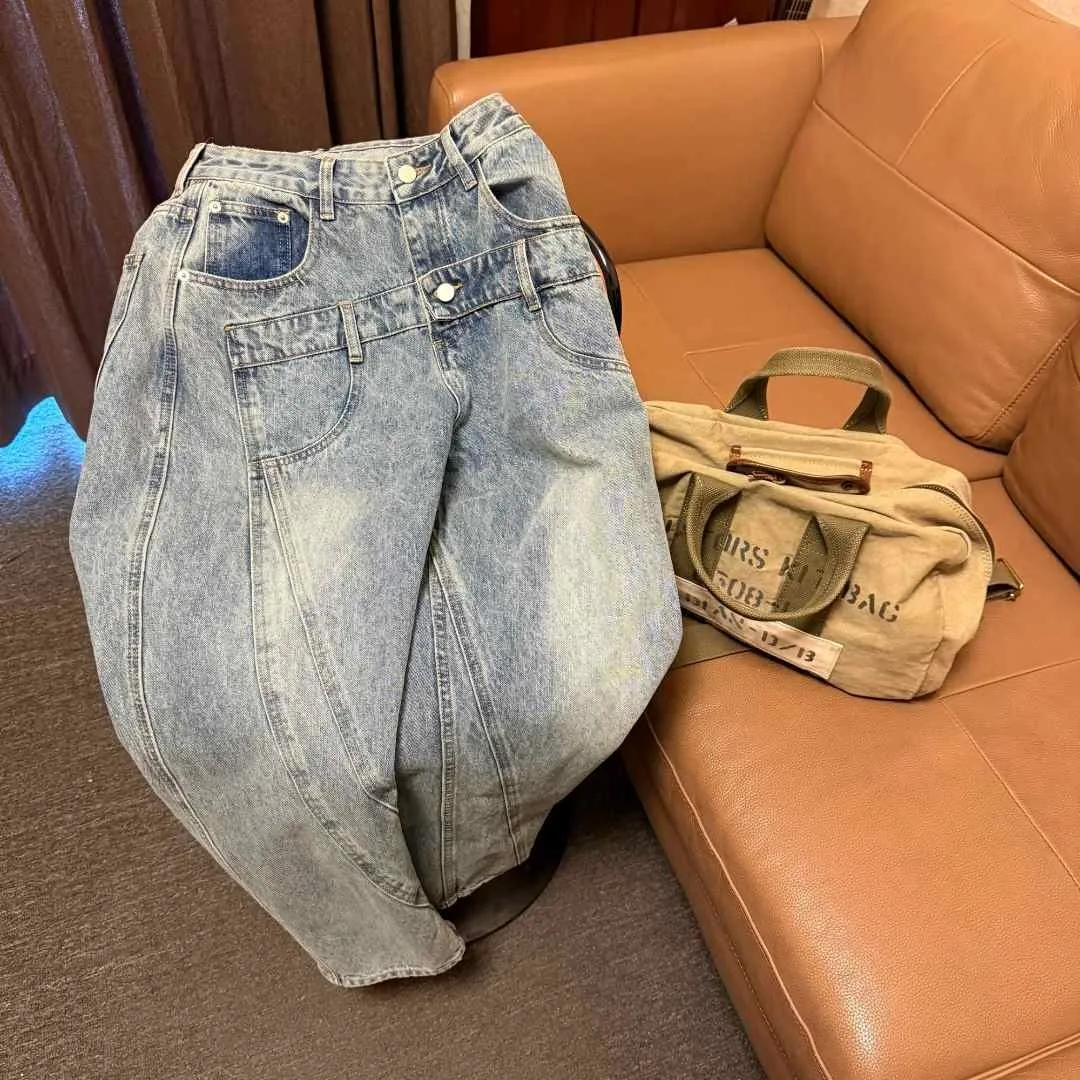 

Retro K980 ST Dual Waist Design Bent Knife Jeans Men Women Multi-Piece Tailored Denim Jeans Cotton Polyester Regenerated Fiber