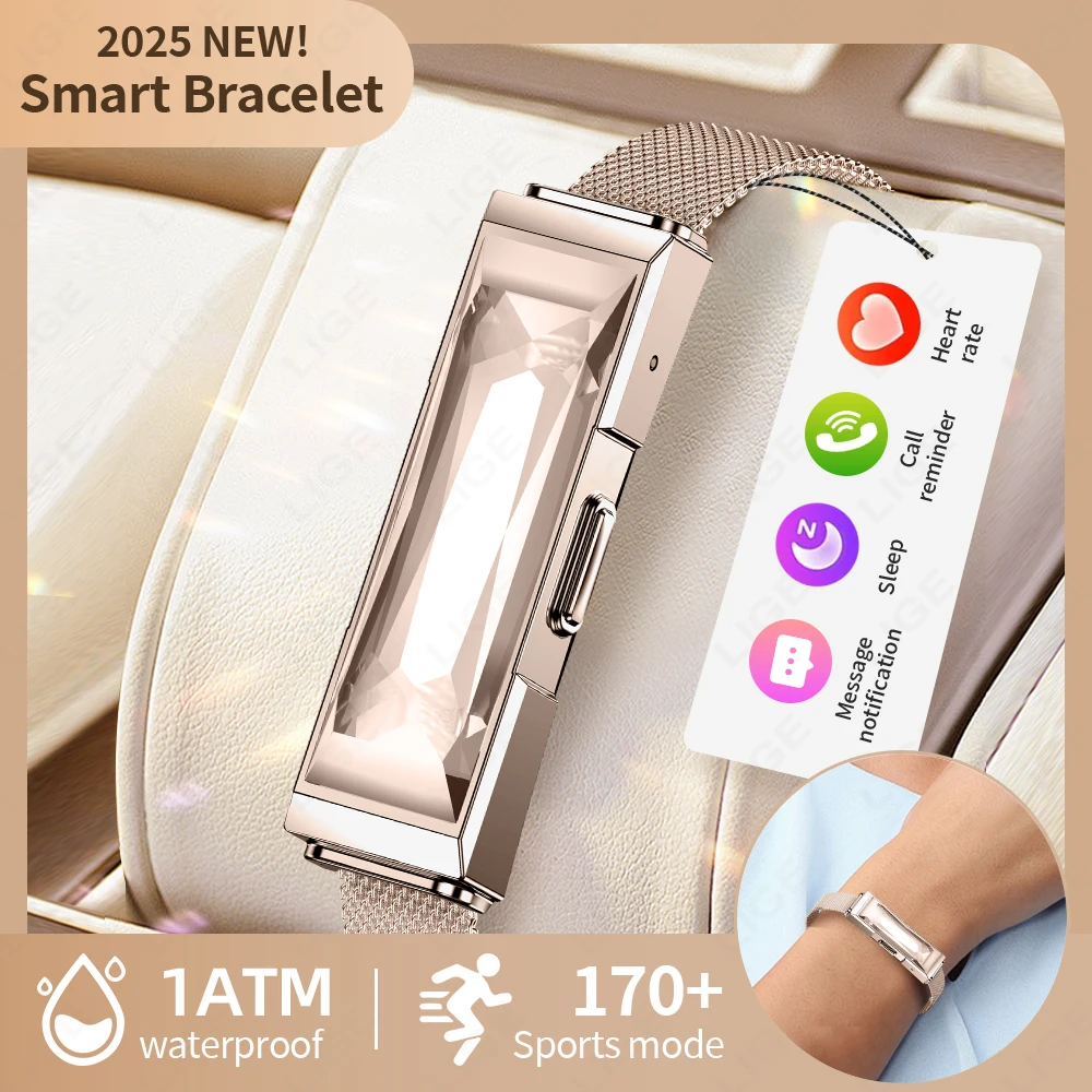 

LIGE Fashion Rhinestone Smart Bracelet Health Tracker Sleep Heart Rate Monitor Sport Band 1ATM Waterproof Smart Watch For Women