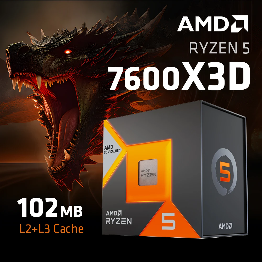 AMD Ryzen 5 7600X 3D Novo CPU Processor R5 7600X3D Brand Am5 Processor 5NM L3=32M 105w TDP For DDR5 B650m Aorus AX wifi Motherbo