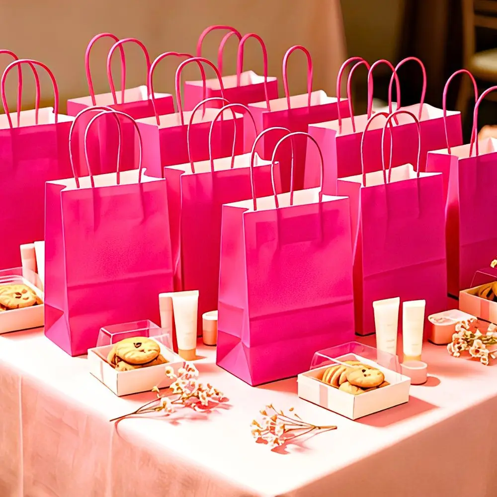 Sacs en papier verticaux rose vif réutilisables pour cadeaux et courses, emballage de bonbons et biscuits pour baby shower, 6/12/24 pièces YMY