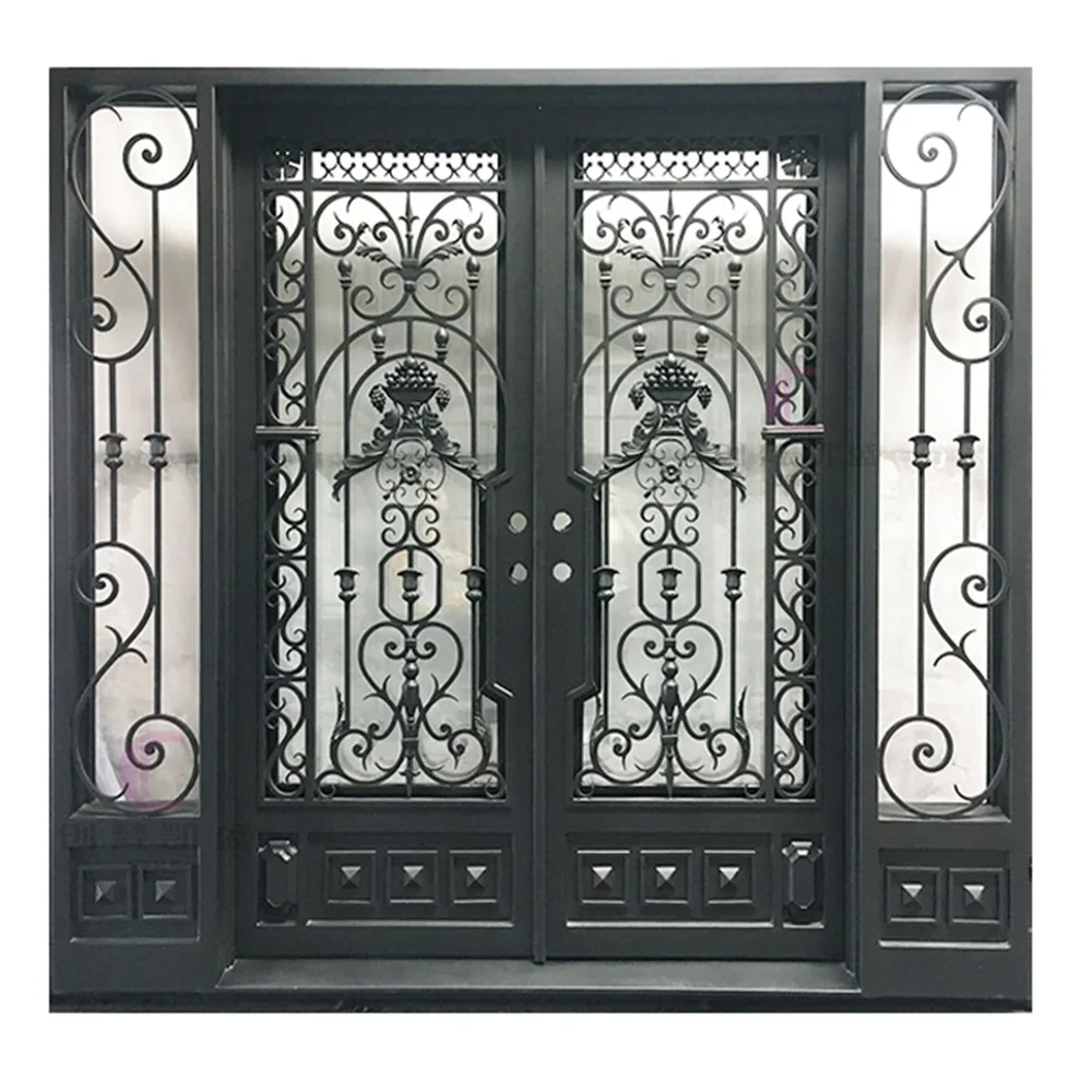 Porte d'entrée en acier inoxydable pour immeuble d'appartement, double porte d'entrée en fer forgé, porte de sécurité extérieure, conception arquée, prix d'usine