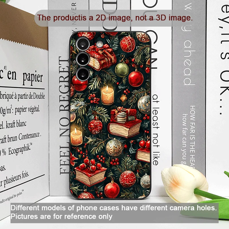 Christmas Decorations Bookshelf Book Print Phone Case for Samsung Galaxy S25 S24+ S23 Ultra S22 Plus S21FE M53 M34 5G Soft Cover