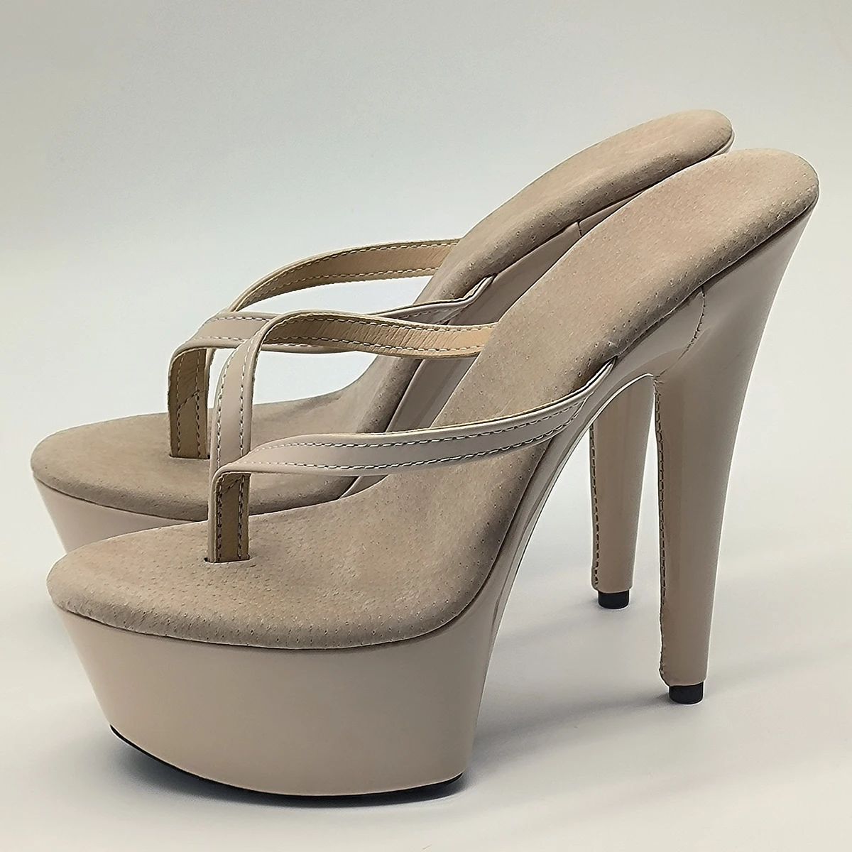 

summer sexy 6inch High Heels nightclub Stylish 15cm stiletto slippers princess Beige flip-flops work shoes Real photos Dress New