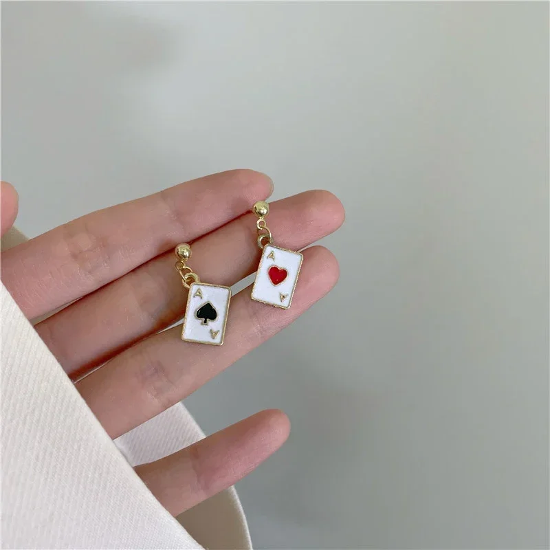 reative Poker Ace Drop Earrings Hearts Spades Cards Asymmetry Mini Dangle Earrings Gifts For Women Girls Jewelry Unique Design