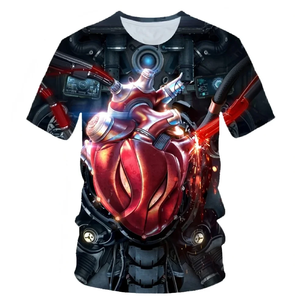 

Trendy men's clothing graphic T-shirt 3D digital printing motorcycle interior pattern short sleeved loose round neck top for men
