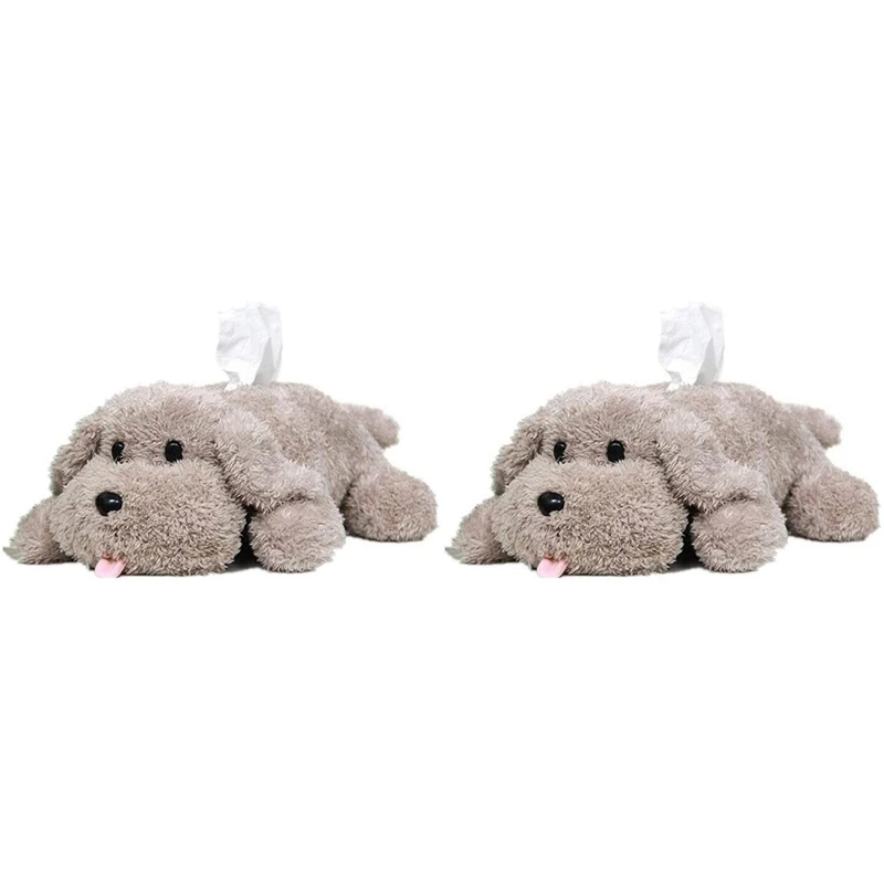 2X Plush Dog Toy Tissue Holder Cartoon Tissue Cover Paper Holder Napkin Box Paper Storage Box