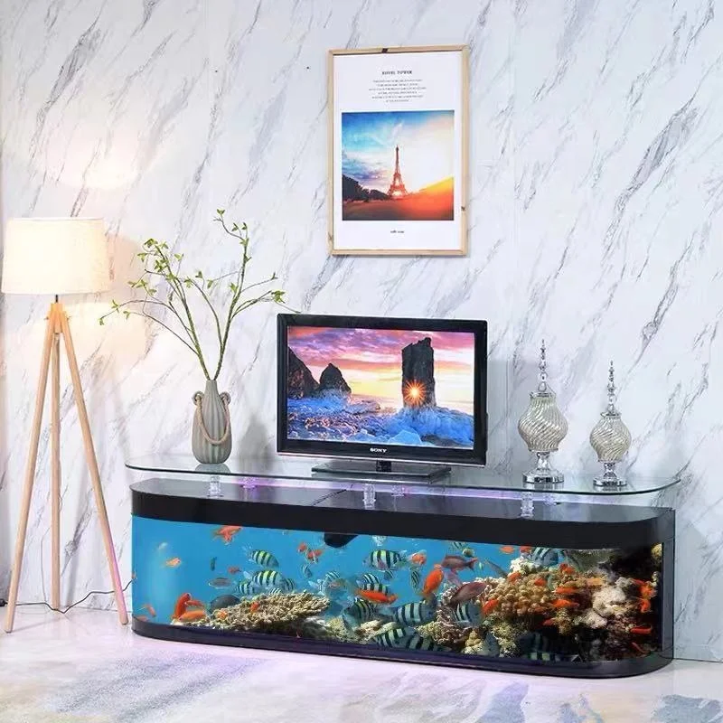 Large Transparent Cube Acrylic Aquarium Fish tank Glass Bullet Front TV Stand Table Fish tank Aquarium