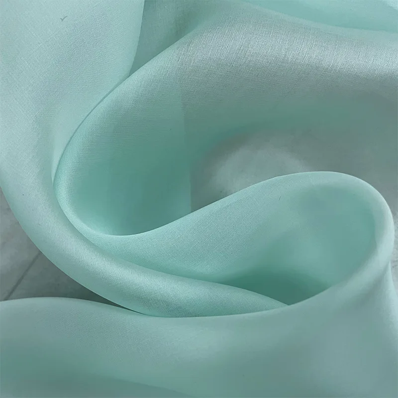 138CM Wide 12MM Thin Solid Color Blue Green Silk Organza Fabric for Bubble Dress DIY Clothing Decoartion Stiff Fabric Y194