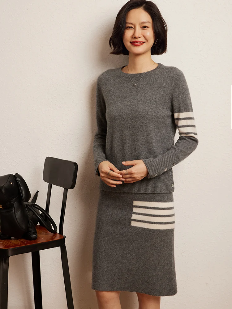 

Chic Autumn Winter Women's Retro Grace Lazy 100% Cashmere Sweater O-Neck Pullover Soft Warm Knitwear Office Lady Clothing Tops