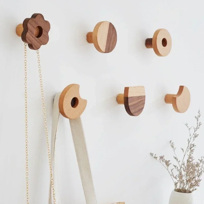 

INS Creative Hooks Black Walnut Solid WoodHooks Dual-use Multifunctional Wardrobe Handle Hanging Hooks Home Entryway CoatHooks
