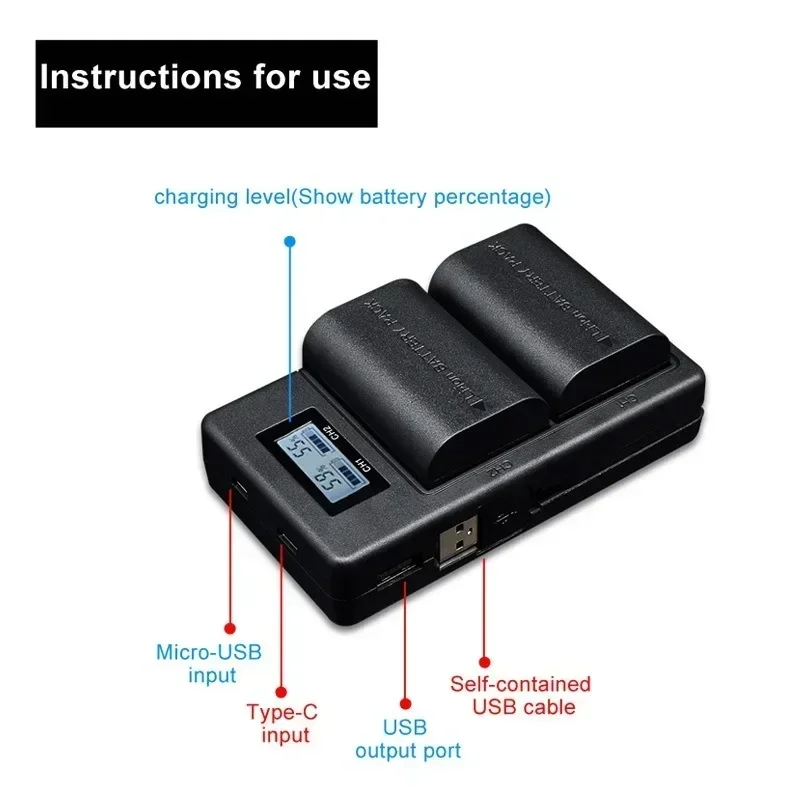 LCD Dual USB Battery Charger for LP-E6 LP E6 LPE6 Camera Battery Pack Canon 5D Mark II III 7D 60D EOS 6D 70D 80D