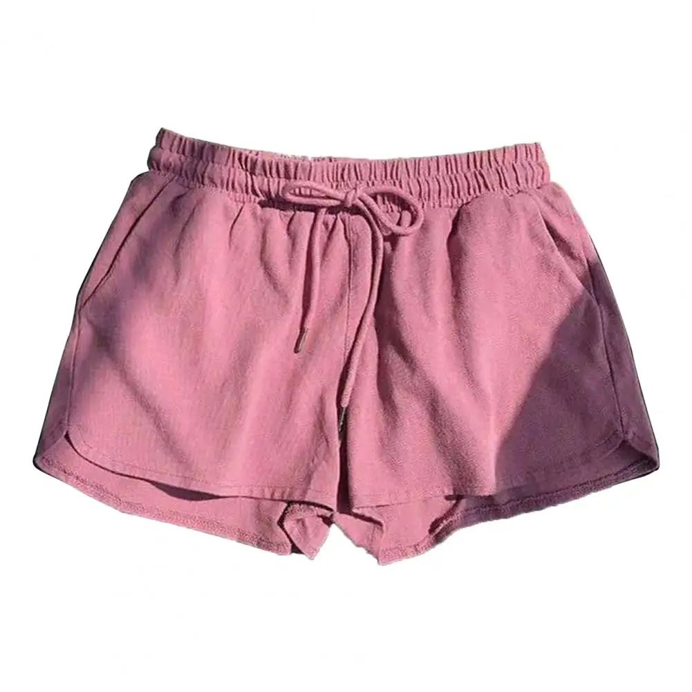 Confortável elástico na cintura feminina Shorts, monocromático, casual, esporte, casa