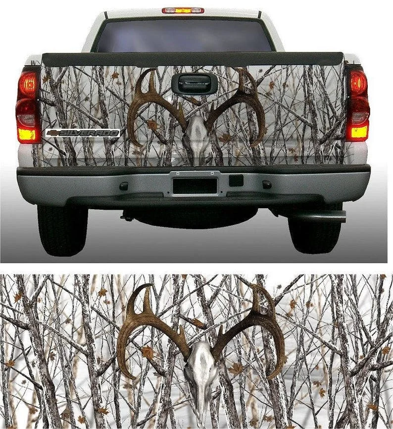 

Deer buck skull hunting winter snow camouflage tailgate wrap vinyl graphic decal