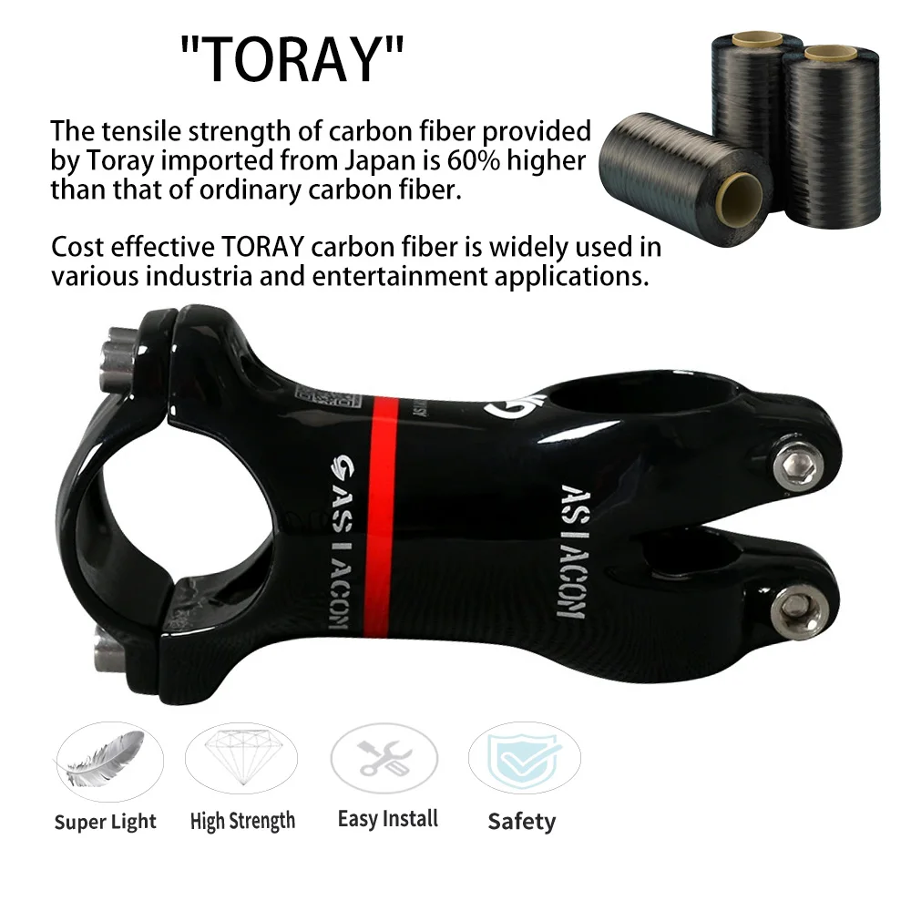 ASIACOM Full Carbon Stem 6°, Fit 28.6mm Steerer Tube & 31.8mm Handlebar, 4 Colors Available For Road & Mountain Bike