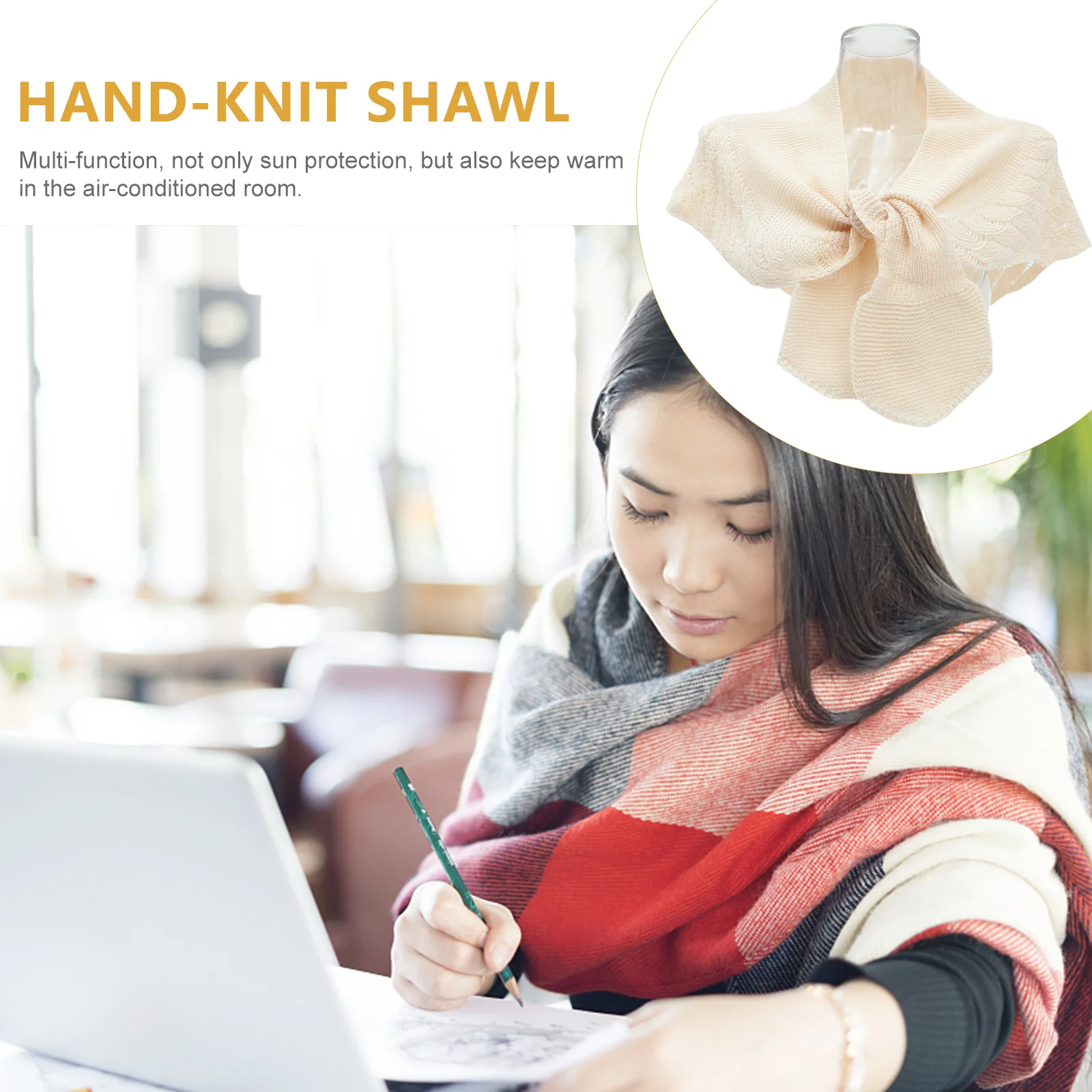 

Shawl Scarf Soft Cashmere H knit Wrap Lady Shawl Knitting Scarf Multi function Sun Protection Warm Air conditioned