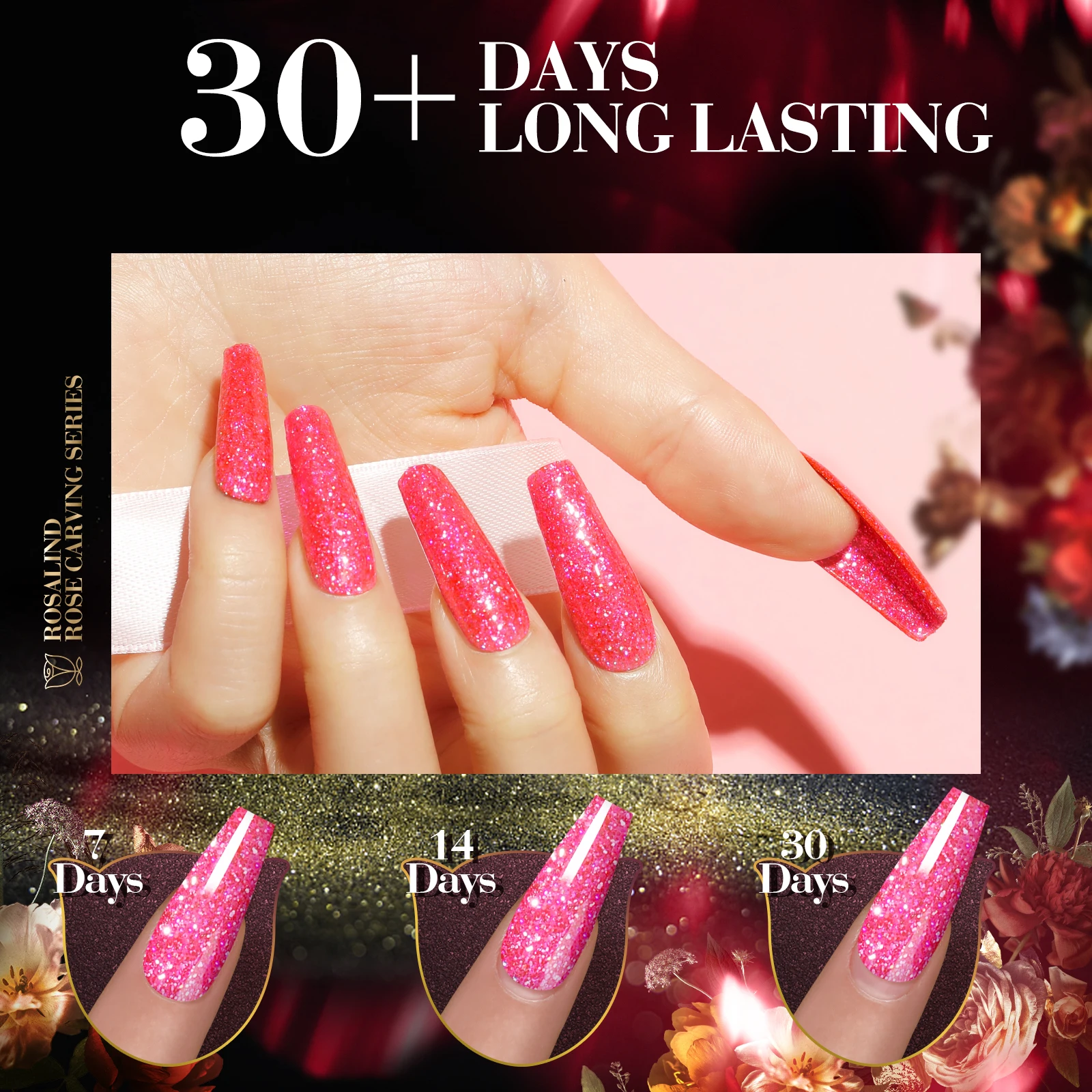 ROSALIND Neon Glitter Nail Gel Semi Permanent Hybrid Varnish Kit Manicure Need Base Top Nail Art Salon Nail Gel Polish Esmaltes