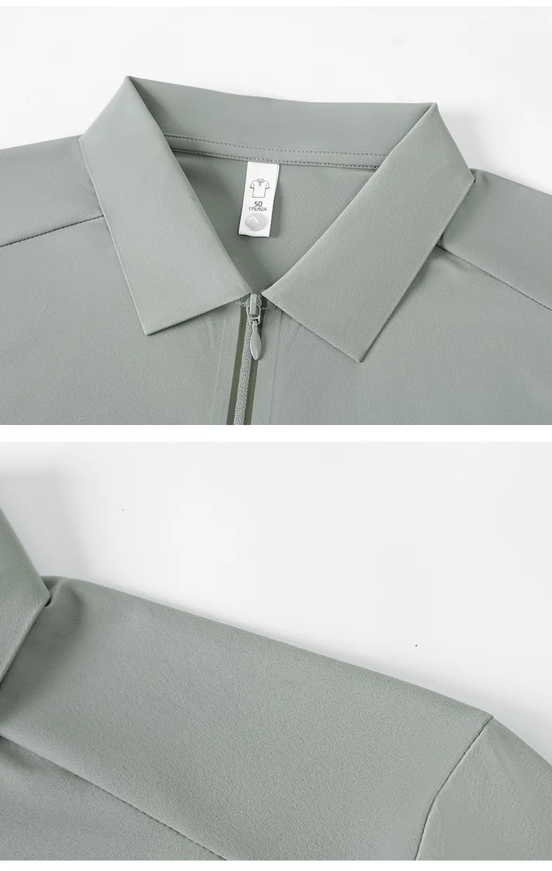 Luxuriöses Herren-Poloshirt mit halbem Reißverschluss kurzärmelig einfarbig hochwertige Eisseide atmungsaktiv Sommer neu lässig modisch T-Shirt – Detail 20