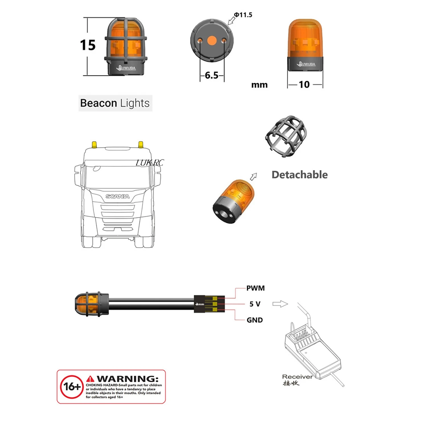 

Rotating Lamp Warning Light 5V for DIY 1/14 RC Tractor Truck Loader Dumper Car Loader Tipper