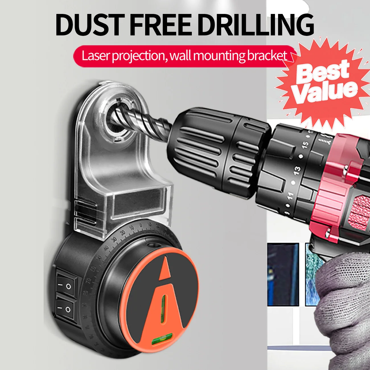 

360° Laser Level Electric Drilling Dust Collector - Wall Vacuum Sucker with Detachable Dust Collector for Small Cleaning Tools