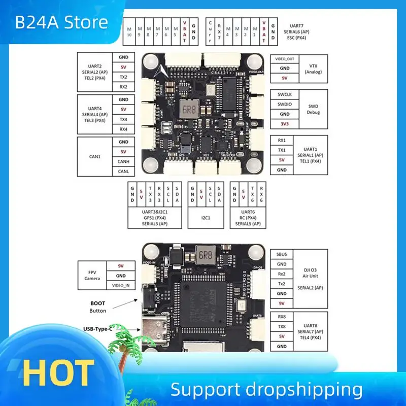 

B24A H743 FC&ESC Stack Micoair743 Dual IMU Flight Controller Bluejay-48K 60A 4In1 ESC Supports Firmware