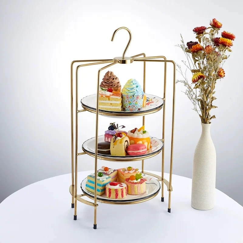 

Afternoon tea snack rack three-layer fruit tray cake coffee break table