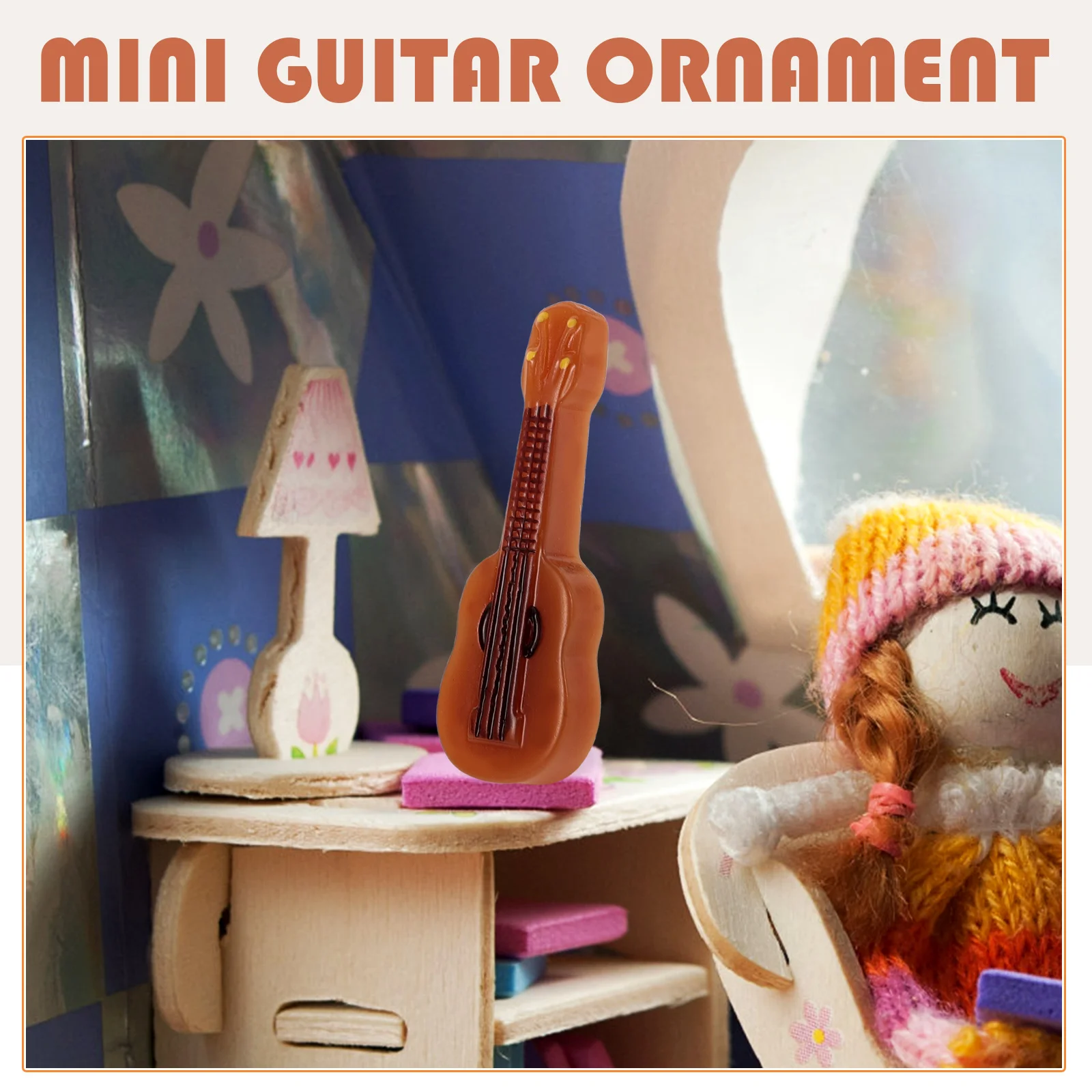 10 Pcs Guitar Model Dollhouse Simulation Musical Instrument Small Decors Resin Micro Landscape Decoration Accessories