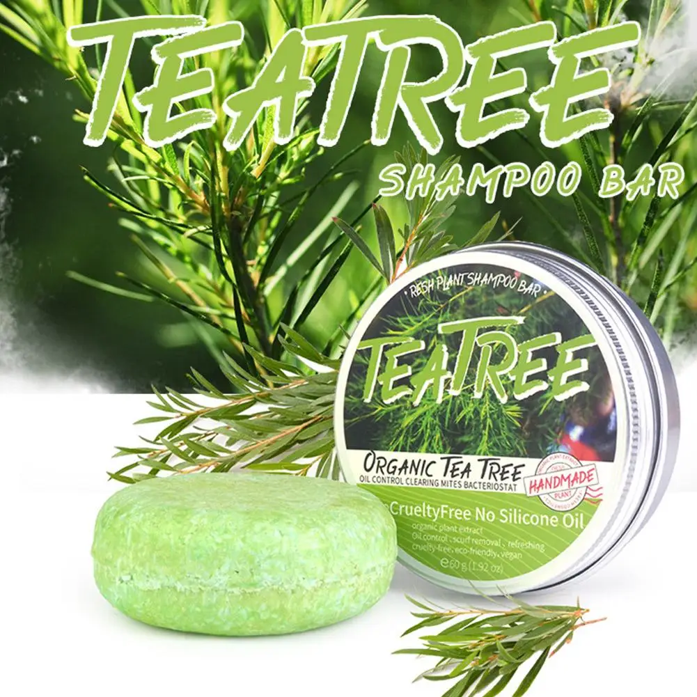 60g Handmade Tea Tree Soap Extract Washing Hair Bar Plant Hair Green Natural Solid Soap Shampoo P0W3