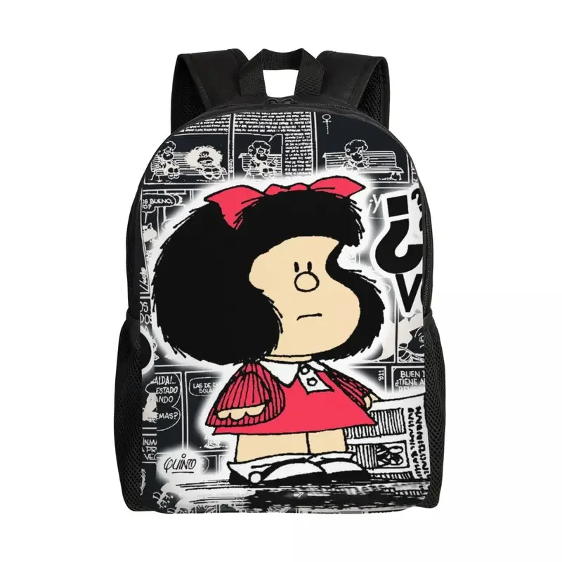 3D Print Vintage Quino Comic Mafalda Backpacks for Boys Girls Cartoon Mang College Travel Bags Bookbag Fits 15 Inch Laptop