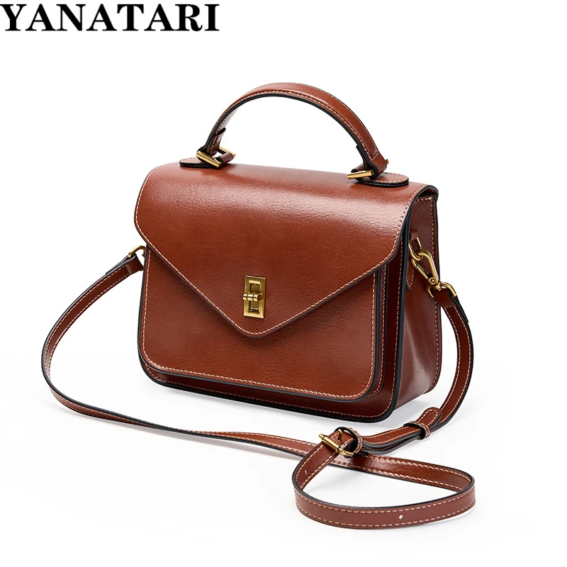 Genuine Leather Women luxury bag high quality Simple vintage Fashion Postman handbags ladies 2023 shoulder green small bag