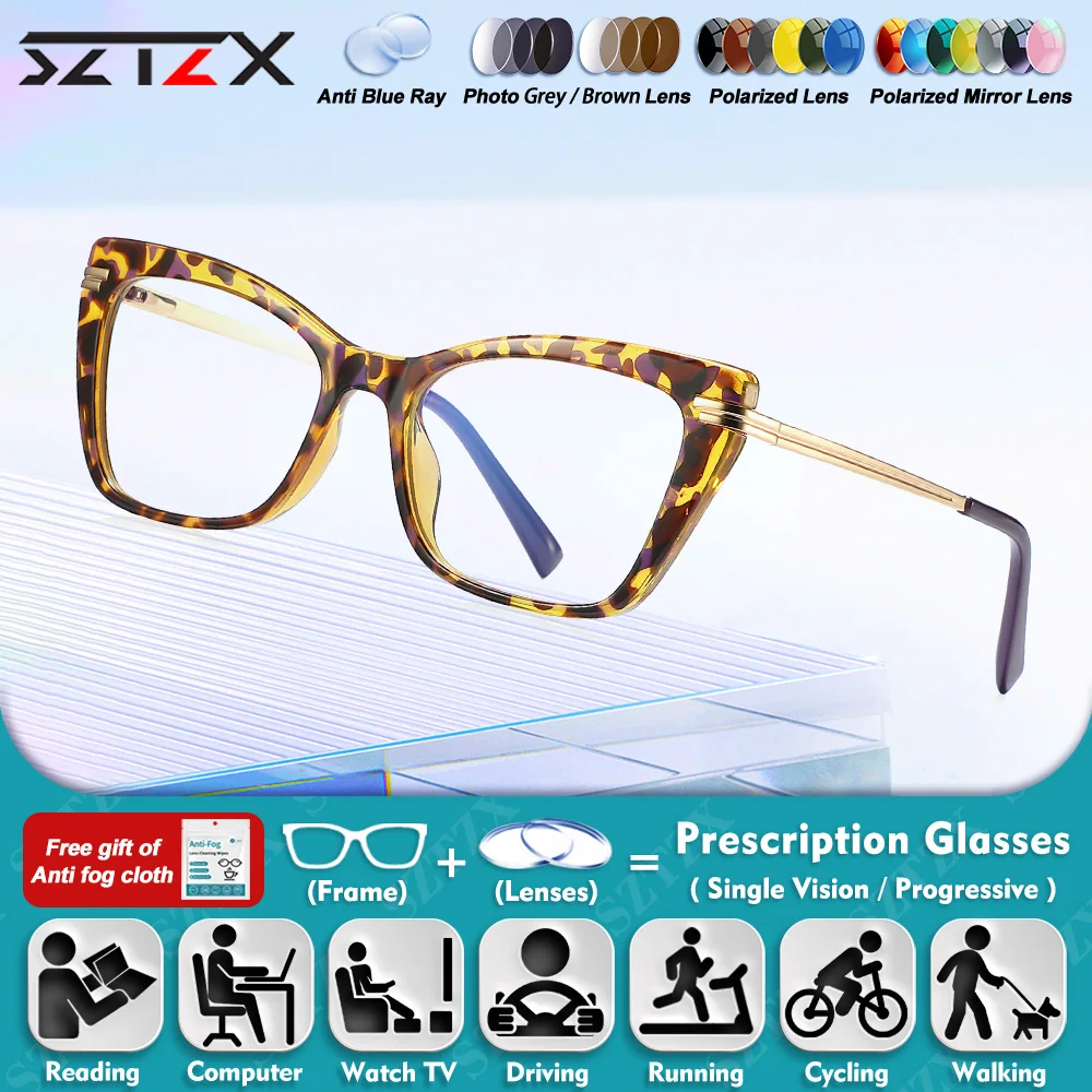 

SZTZX Classic Butterfly frame Photochromic Myopia Reading Glasses Women Anti Blue Light Multifocal Prescription Optical Eyeware