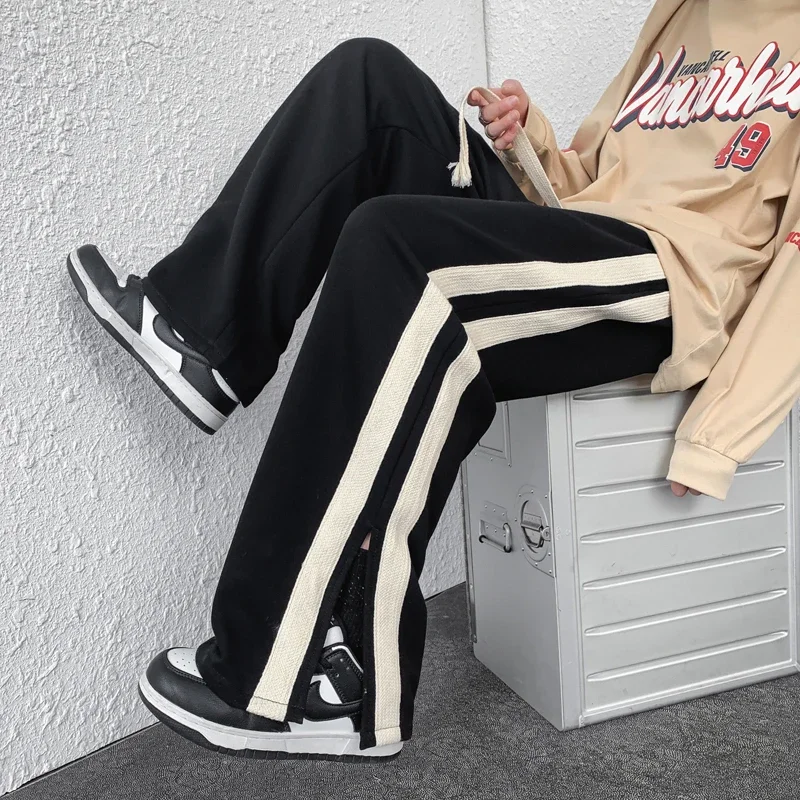 

Side Striped Printed Men Sweatpants Streetwear Wide Leg Trousers 2023 Oversized Harem Pants