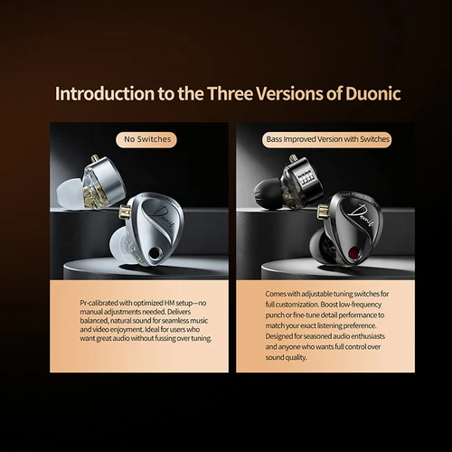 Imagen 2 del producto KZ Duonic Auriculares HIFI mejorados con controlador plano triple magnético, IEMs con cable de amplio escenario de sonido con 4 opciones de sintonización y micrófono dual HD