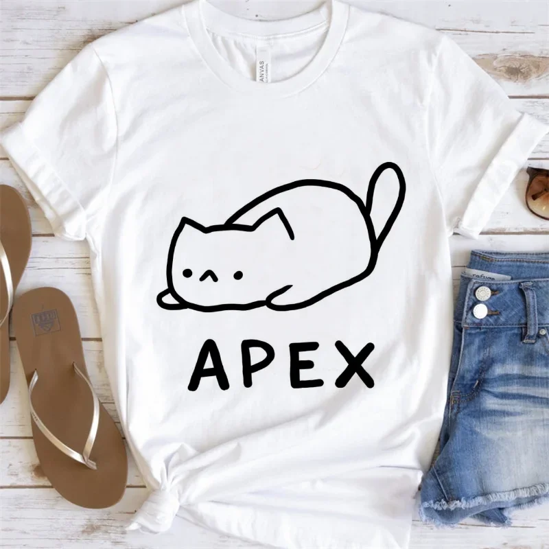 Apex Cat Cute Printed Pattern Clothing for Women's Street Fashion O-Neck Women's Casual Short Sleeved Printed Top Loose T-Shirt