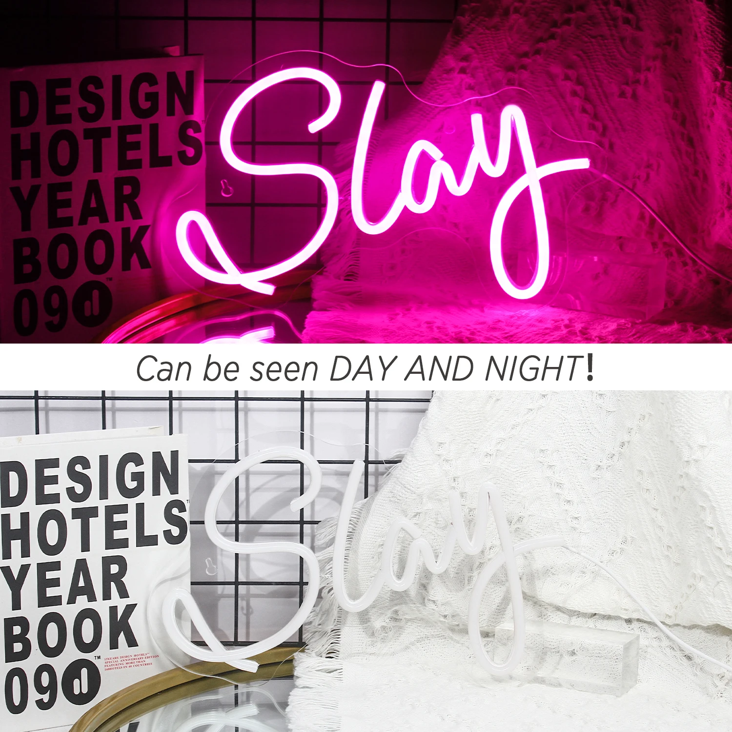 Slay Neon Sign Pink Letter LED Light Logo Aesthetic Room Decoration For Bedroom Party Home Bars Gamer Room Decor USB Wall Lamp