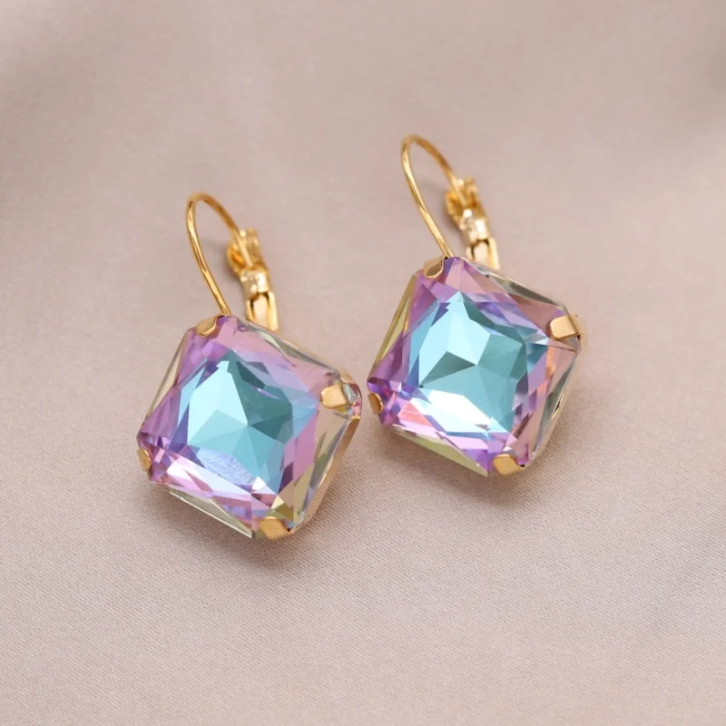 مجوهرات الأزياء الكورية الجديدة 14K مطلية بالذهب الفاخرة وامض مربع اللون كريستال أقراط أنيقة إكسسوارات الحفلات النسائية #4