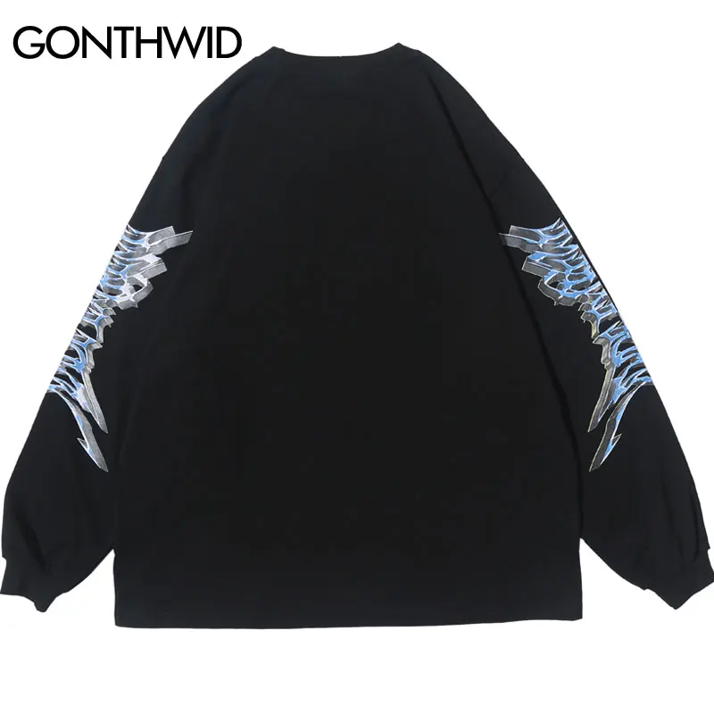 GONTHWID Creative 3D Angel Print Long Sleeve Tees Shirts Streetwear Hip Hop Hipster Casual Loose Tshirts Men Fashion Tops