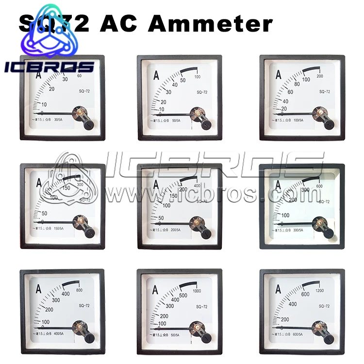 SQ72 CP72 Pointer Type AC Ammeter 30A 50A 75A 100A 150A 200A 250A SQ-72 CP-72 800A 600A 500A 400A 300A 250A 200A