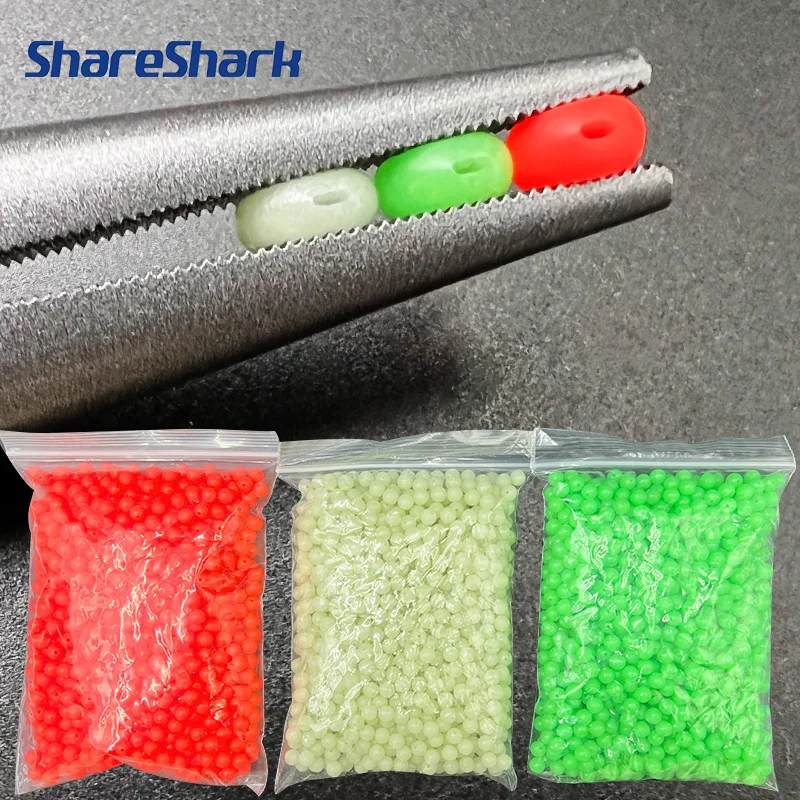 ShareShark 1000 Stück Weiche Angelperlen aus Kunststoff, Runde Leuchtperlen für Meeresangelköder, Grün, Rot, Weiß, Weiche Perlen