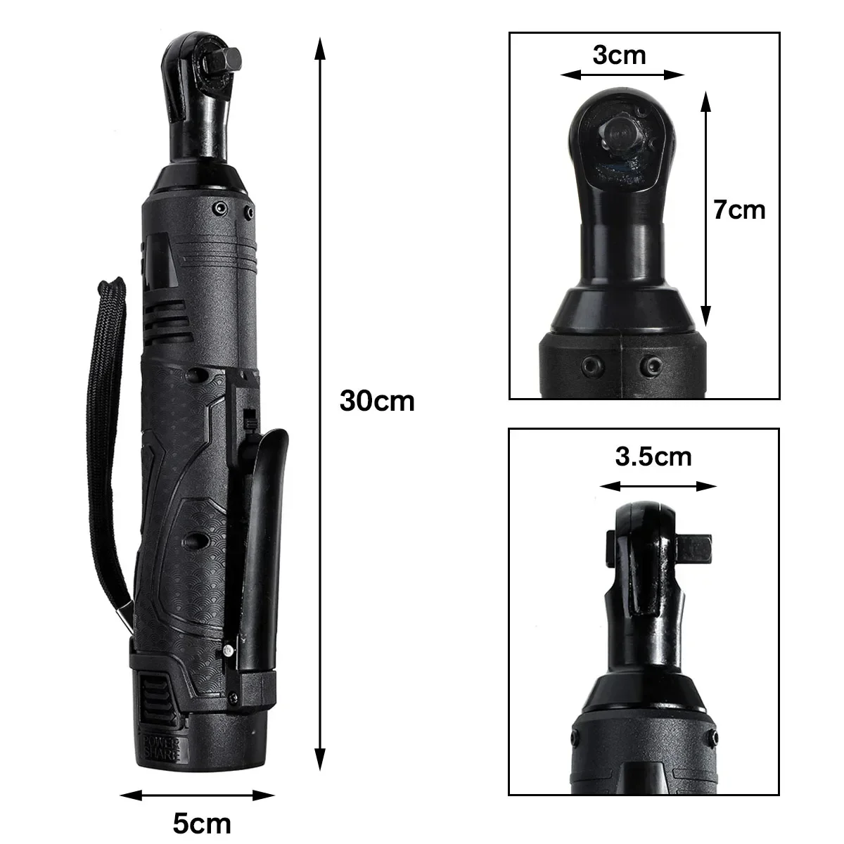 3/8 Cordless Ratchet 18V Electric Wrench LED Light Kit Right Angle Rechargeable Scaffolding 60N.m Torque Ratchet with Battery