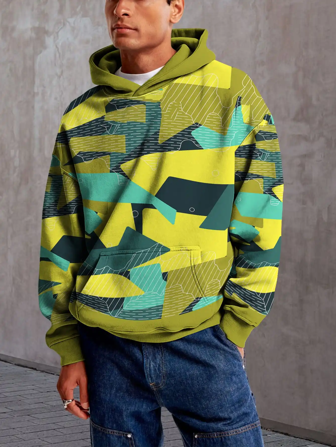 

Yellow Green Camouflage Style 3D Printed Hoodie Style Starry Sky Totem Pattern Hooded Sweatshirt Cool Street Style Pullover Hood