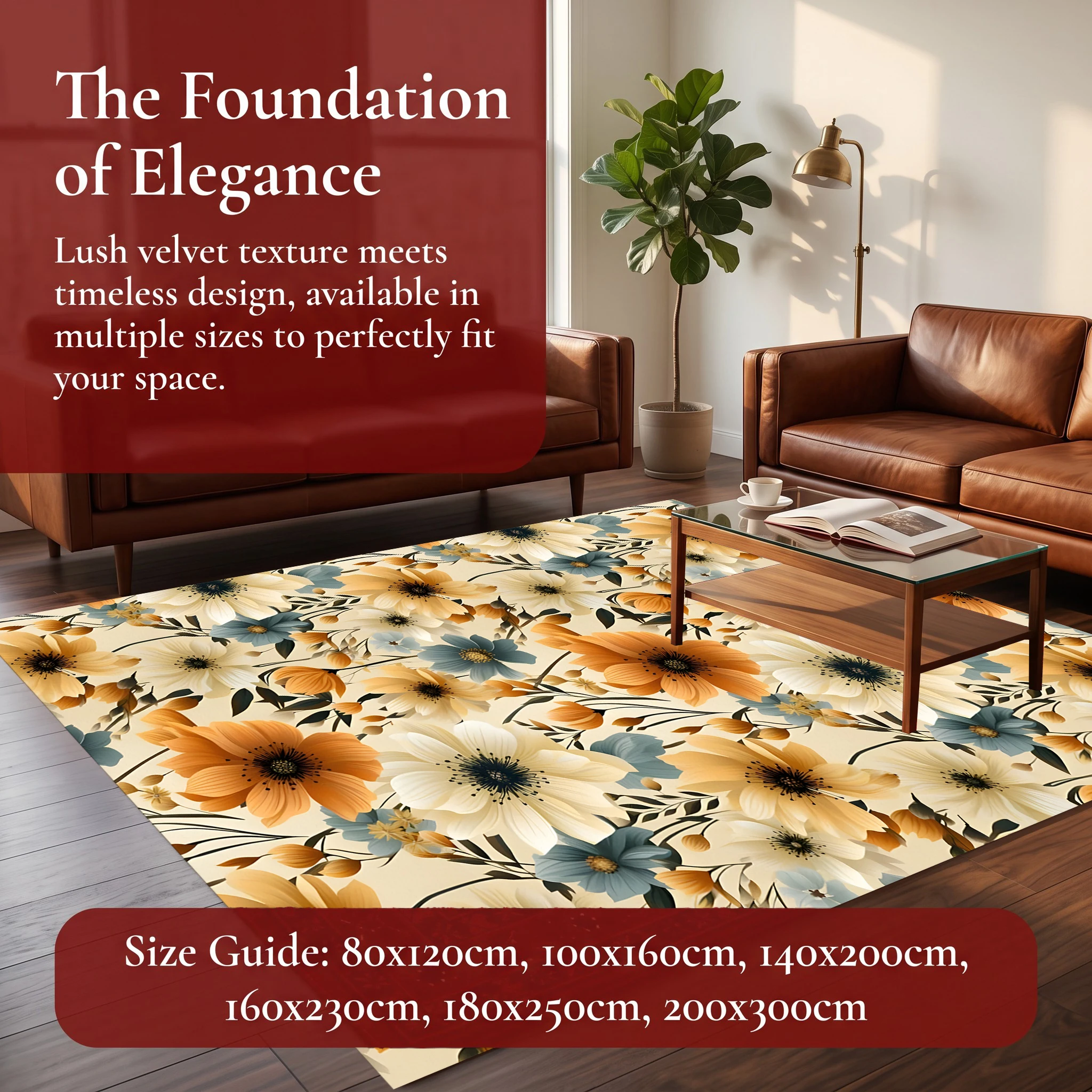 Vintage Watercolor Autumn Floral French Country Style Autumn and Winter Velvet Rug, Suitable for Living Room and Bedroom, Creating a Soft and Warm Autumn Harvest Atmosphere