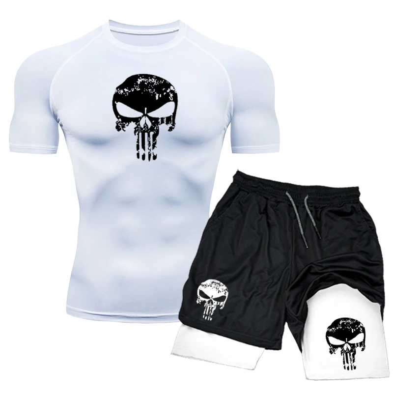 

Fashionable Skull Printed Short-sleeved Shorts Sports Two-piece Summer Men's Outdoor Training Jogging and Cycling Suit