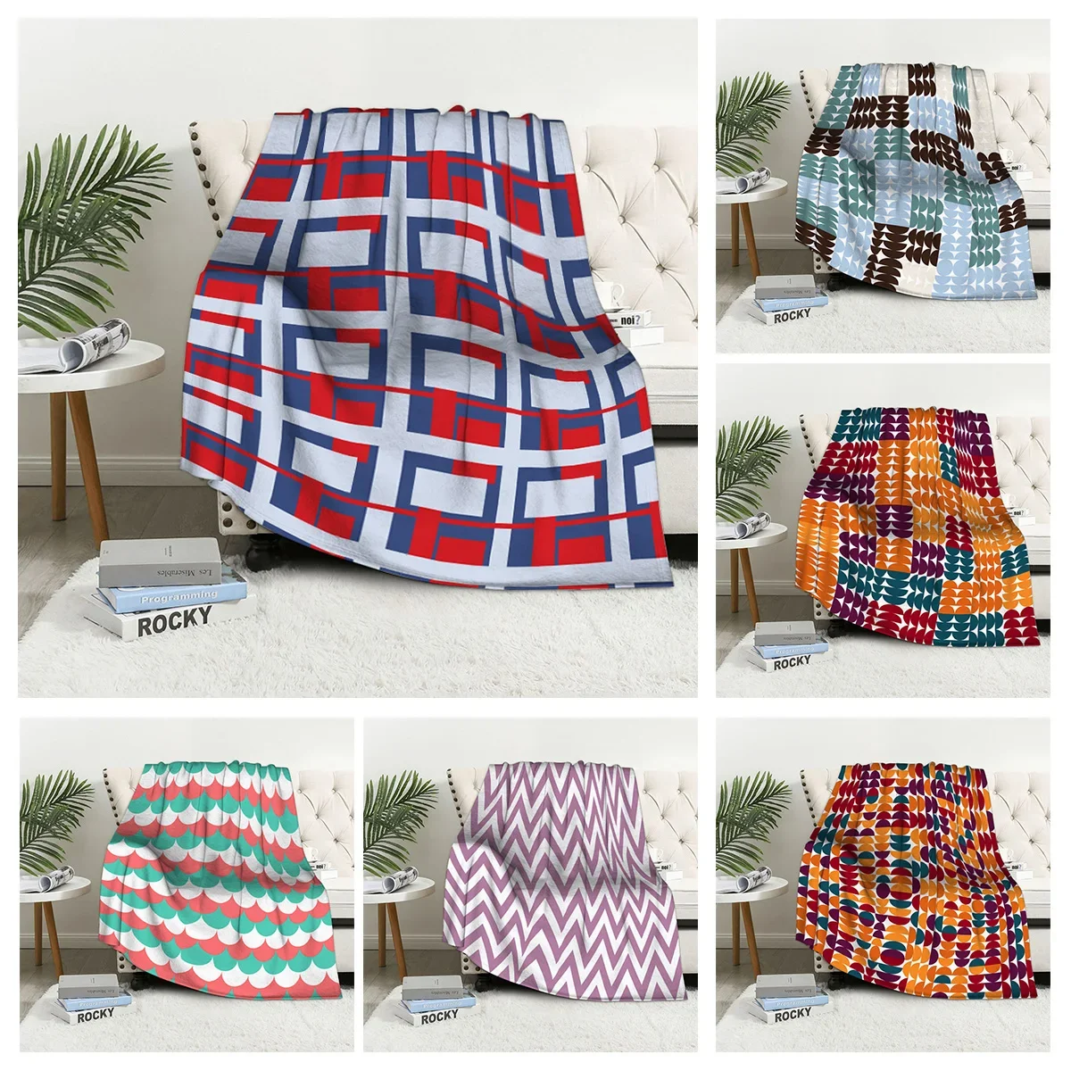 Home decoration plush Throw Sofa blanket Bedspread bed fluffy soft blankets decor Plaid Modern geometric pattern simple nordic