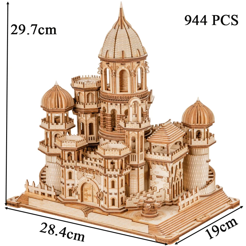 3D Wooden Puzzle Magic Castle Music Box Miniature Model Kits Mechanical Gear Rotation Puzzles Friends Birthday Gift Home Decor