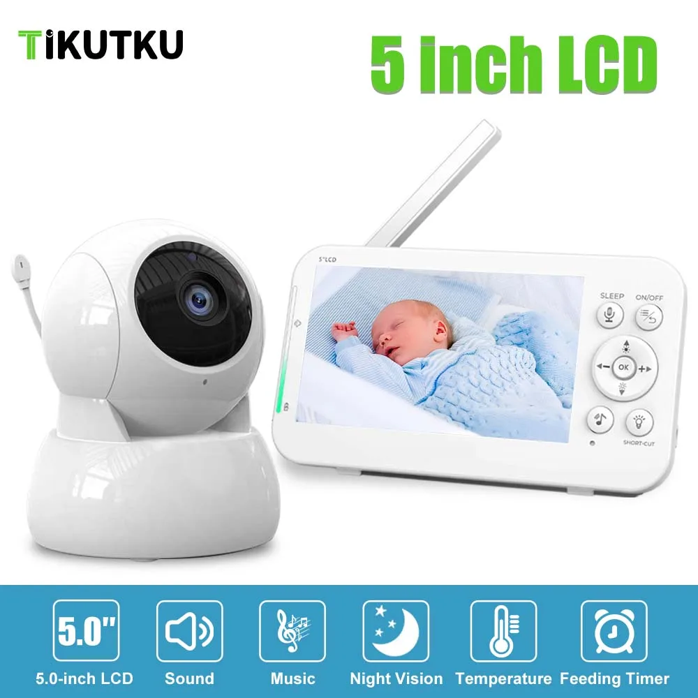 

Baby Monitor Wireless 5'' Screen Security Protection Video Surveillance Mother Kids Two Way Audio 5200mAh Battery Indoor Camera