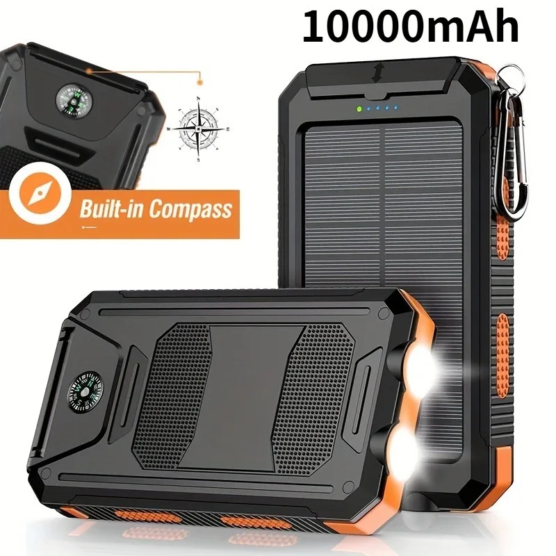 

Power Bank Solar, солнечный аккумулятор емкостью 10000 мАч, подходит для улицы, быстрое зарядное устройство для кемпинга, двойной USB-порт для всех сотовых телефонов