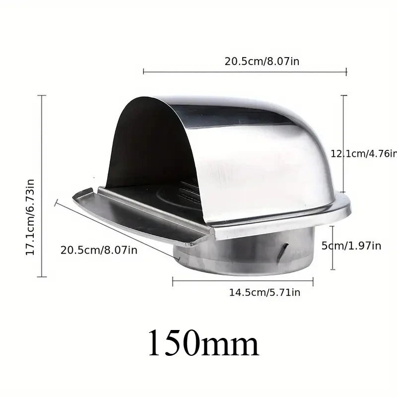 غطاء فتحة تهوية حائط على شكل حرف U من الفولاذ المقاوم للصدأ شديد التحمل - مقاوم للحرارة ومضاد للفئران والصدأ 100 مم وشبكة قابلة للتنفس 150 مم #5