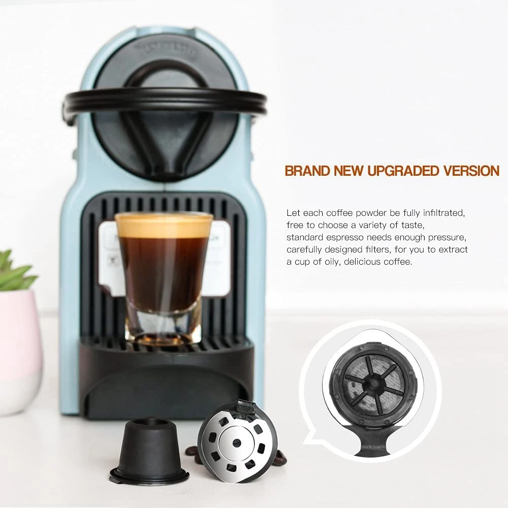 5 uds filtros de café para Nespresso acero inoxidable Mech cápsula de café recargable cápsula gotero cesta taza Cafeteira