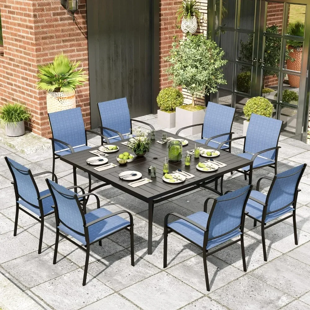 Outdoor Patio Dining Set,8 Textilene Patio Chairs And Large Square Table For Deck Garden Backyard Lawn Poolside，patio Furniture