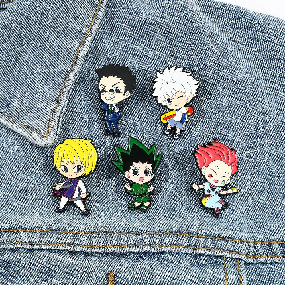 5pcs GON Killua Kurapika Leorio Hisoka Brooch Lapel Badge Anime HxH Jewelry Gift for Fans HUNTERxHUNTER Enamel Pin